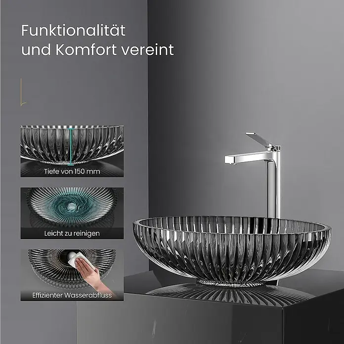 Emke Aufsatzwaschbecken CB19 - 35 x 51 cm, Hahnloch: Ohne, Ohne Überlauf, Schwarz