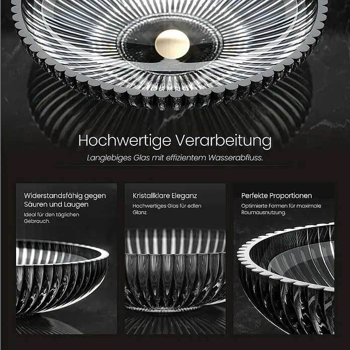 Emke Aufsatzwaschbecken CB19 - 35 x 51 cm, Hahnloch: Ohne, Ohne Überlauf, Schwarz