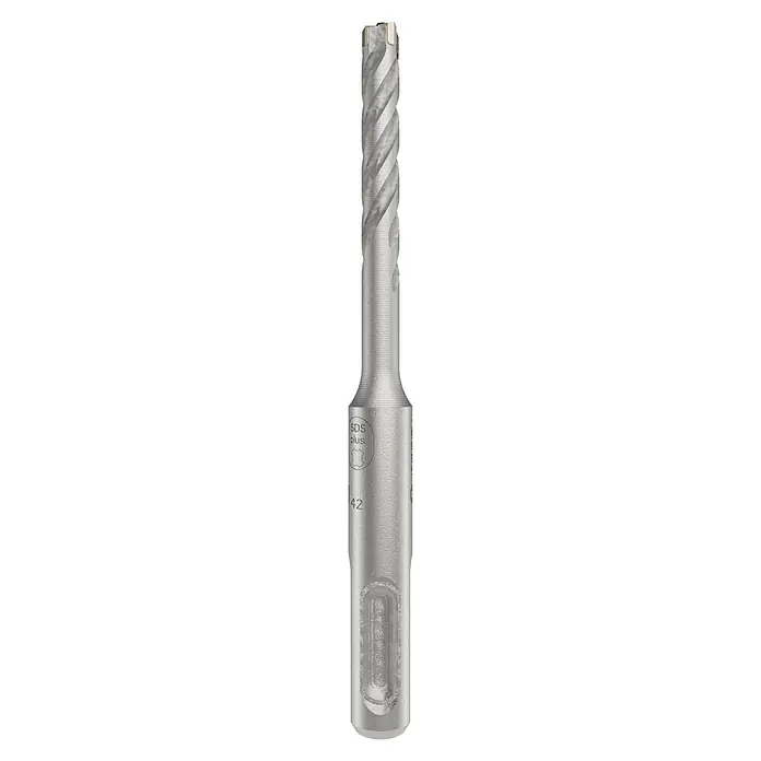 Bosch Beton- & Steinbohrer PRO SDS plus-5X - 1 Stk., Durchmesser Bohrer: 6 mm, Arbeitslänge: 50 mm - Nahaufnahme eines SDS-Plus-Hammerbohrers mit Wendel, der für Bohrmaschinen entwickelt wurde. Ideal für Beton-, Stein- und Mauerwerksarbeiten.
