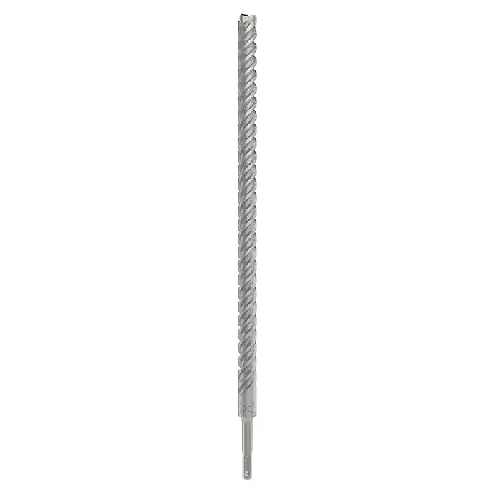 Bosch Beton- & Steinbohrer PRO SDS plus-5X - 1 Stk., Durchmesser Bohrer: 20 mm, Arbeitslänge: 400 mm - Detailaufnahme einer transparenten, geriffelten Wasserflasche aus Kunststoff, die sich für den täglichen Gebrauch eignet.