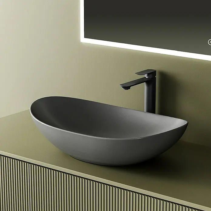 Emke Aufsatzwaschbecken Novix B - 36 x 61,5 cm, Hahnloch: Ohne, Ohne Überlauf, Grau