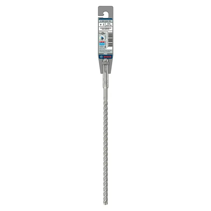 Bosch Beton- & Steinbohrer PRO SDS plus-5X - 1 Stk., Durchmesser Bohrer: 8 mm, Arbeitslänge: 200 mm - Abbildung eines Bosch SDS plus-5X Hammerbohrers mit 8 mm Durchmesser, ideal für Betonarbeiten und Mauerwerk.
