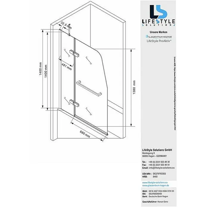 Glaszentrum Hagen Badewannenaufsatz - B x H: 120 x 140 cm, 1 Stk., Transparent