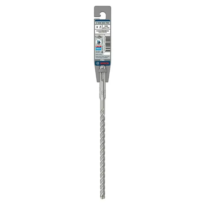 Bosch Beton- & Steinbohrer PRO SDS plus-5X - Durchmesser Bohrer: 8 mm, Arbeitslänge: 150 mm, 1 Stk. - Das Bild zeigt einen Bosch SDS plus-5X Hammerbohrer, der für effizientes Bohren in Beton und Mauerwerk konzipiert ist.