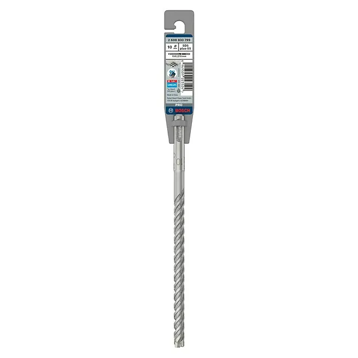 Bosch Beton- & Steinbohrer PRO SDS plus-5X - 1 Stk., Durchmesser Bohrer: 10 mm, Arbeitslänge: 150 mm - Aufnahme eines Bosch SDS plus-5X Bohrers mit einer Größe von 10 mm, der für seine lange Lebensdauer und professionelle Qualität bekannt ist.