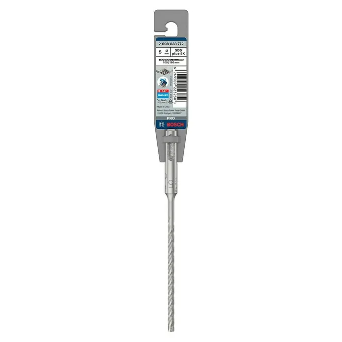 Bosch Beton- & Steinbohrer PRO SDS plus-5X - 1 Stk., Durchmesser Bohrer: 5 mm, Arbeitslänge: 100 mm - Aufnahme einer Bosch SDS plus-5X Bohrmaschine mit 5 mm Durchmesser, ideal für professionelle Anwendungen und lange Lebensdauer.
