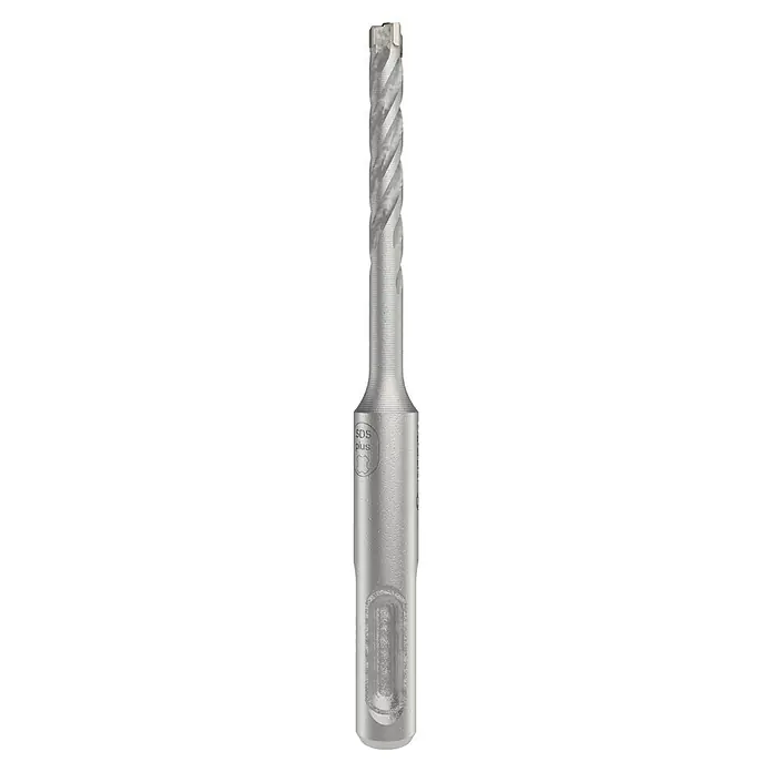 Bosch Beton- & Steinbohrer PRO SDS plus-5X - 1 Stk., Durchmesser Bohrer: 5,5 mm, Arbeitslänge: 50 mm - Nahaufnahme eines SDS-Plus-Bohrers. Der Bohrer ist aus Metall gefertigt und hat eine spiralförmige Nut. Ideal für Hammerbohrmaschinen.