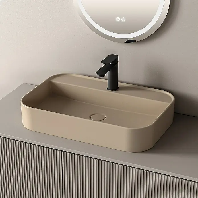 Emke Aufsatzwaschbecken Klyro - 40 x 60 cm, Hahnloch: Mitte, Ohne Überlauf, Beige