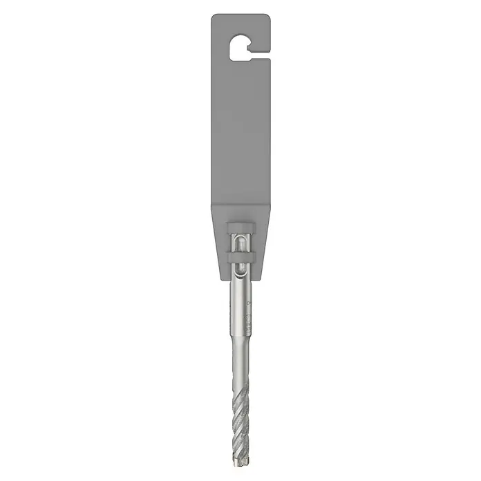 Bosch Beton- & Steinbohrer PRO SDS plus-5X - Durchmesser Bohrer: 8 mm, Arbeitslänge: 50 mm, 1 Stk. - Das Bild zeigt einen silbernen Hammerbohrer in einer grauen Verpackung, der für Bohr- und Abbrucharbeiten verwendet wird.