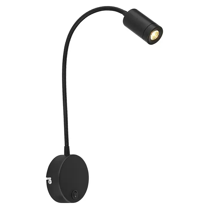 Globo LED-Wandleuchte Milly - 3 W, Schwarz, Warmweiß, B x H: 9 x 50 cm - Wandleuchte mit flexiblem Arm und runder Basis. Das Licht ist warm und einladend. Ideal als Leselampe oder zur Akzentuierung.