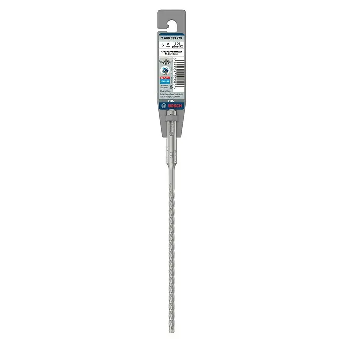 Bosch Beton- & Steinbohrer PRO SDS plus-5X - 1 Stk., Durchmesser Bohrer: 6 mm, Arbeitslänge: 150 mm - Nahaufnahme eines Bosch 6 SDS plus-5X Bohrers, ideal für professionelle Anwendungen und lange Lebensdauer.