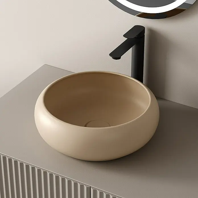 Emke Aufsatzwaschbecken CB11 - 36 x 36 cm, Hahnloch: Ohne, Ohne Überlauf, Beige