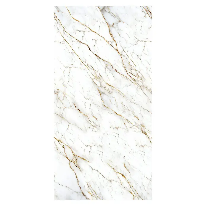 Wetwall Wandpaneel Alloy - 122 x 244 cm, Norris Marble - Elegante Marmorplatte mit goldenen Akzenten. Die hochwertige Textur macht sie ideal für luxuriöse Oberflächen und Dekorationen.