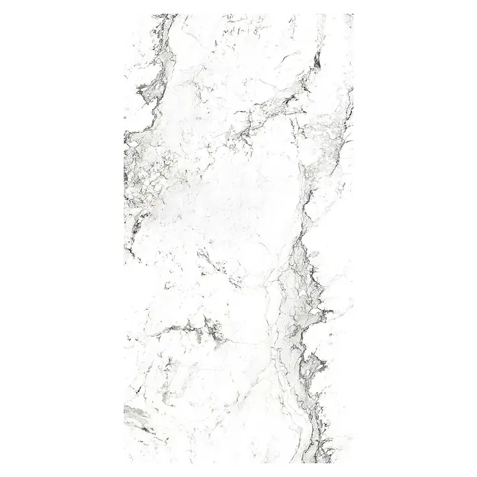 Wetwall Wandpaneel Elite - 16 x 242 cm, Romana Marble, Abgerundete Kante - Helle Marmorfliese mit grauen Adern. Die Fliese hat eine glatte Oberfläche und ein klassisches Marmormuster, ideal für moderne Innenräume.