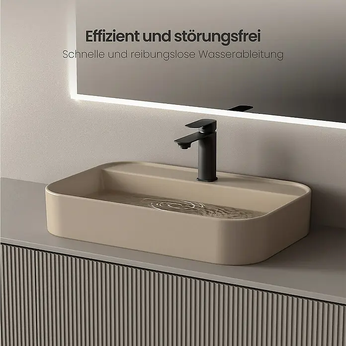 Emke Aufsatzwaschbecken Klyro - 40 x 50 cm, Hahnloch: Mitte, Ohne Überlauf, Beige