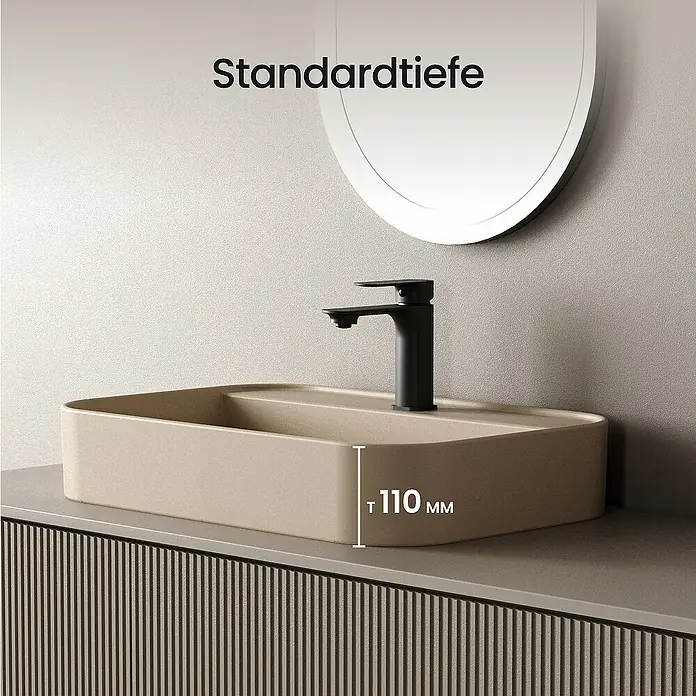 Emke Aufsatzwaschbecken Klyro - 40 x 50 cm, Hahnloch: Mitte, Ohne Überlauf, Beige