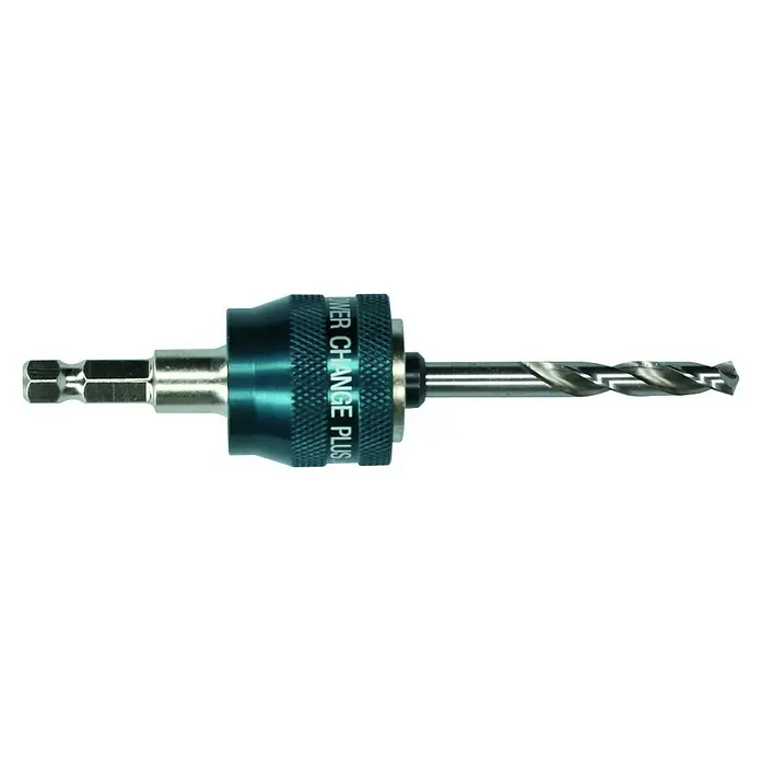 Bosch Expert Vástago de alojamiento Power Change Plus - Hexágono 8,7 mm - Primer plano de una broca Power Change Plus con mandril, ideal para taladrar madera, metal y plástico. El sistema de cambio rápido permite cambios de broca rápidos.