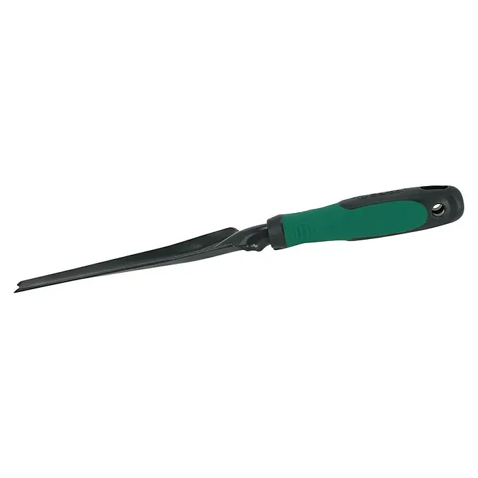 Gardol Hand-Unkrautstecher - Arbeitsbreite: 30 mm, Kurzstiel - Nahaufnahme eines schwarzen und grünen Gardena Fugenkratzers. Ideal, um Unkraut und Schmutz aus Fugen zu entfernen und Gärten sauber zu halten.