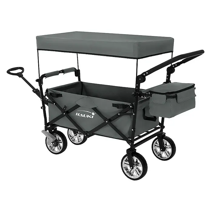 Hauki Bollerwagen Handwagen Transportwagen faltbar klappbar mit Bremse Dach und Tasche - L x B x H: 196 x 56 x 99 cm