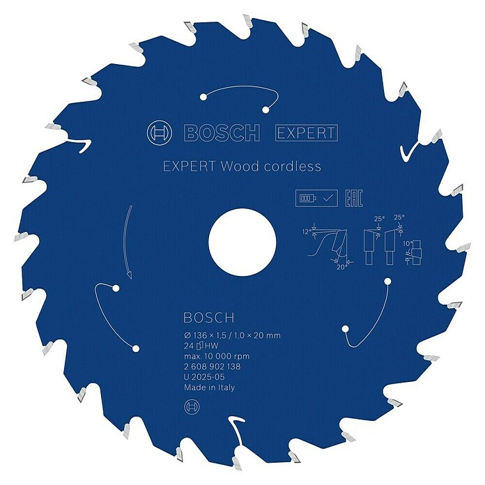 Bosch Expert List krožne žage Wood Cordless  (136 mm, Izvrtina: 20 mm, Število zobcev: 24 kos) | Listi za krožne žage | Listi za žage | Vodila in pribor za žage | Dodatna oprema za stroje | Orodja in stroji | Izdelki | BAUHAUS