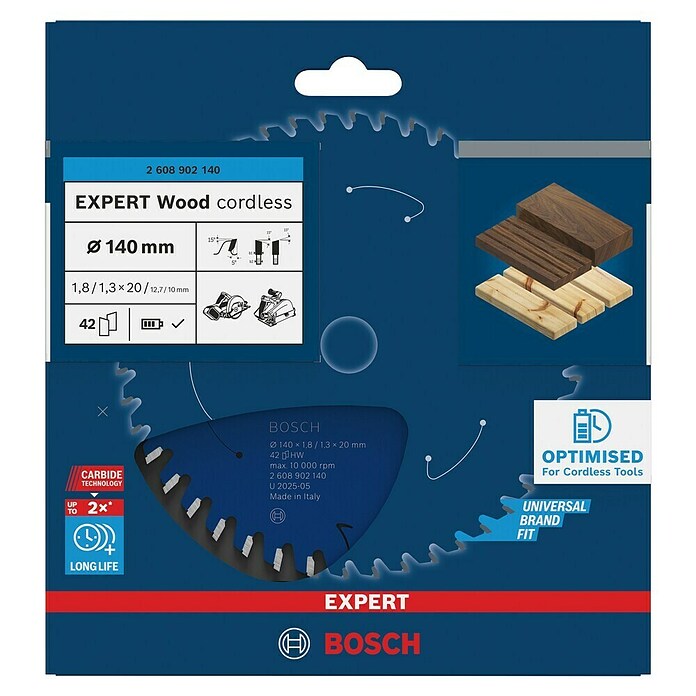 Bosch Expert List krožne žage Wood Cordless  (140 mm, Izvrtina: 20 mm, Število zobcev: 42 kos) | Listi za krožne žage | Listi za žage | Vodila in pribor za žage | Dodatna oprema za stroje | Orodja in stroji | Izdelki | BAUHAUS