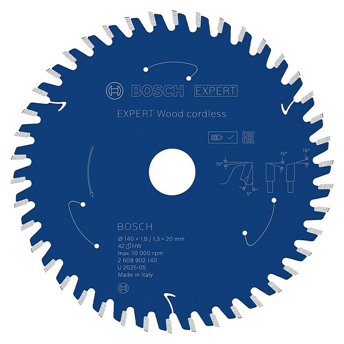 Bosch Expert List krožne žage Wood Cordless  (140 mm, Izvrtina: 20 mm, Število zobcev: 42 kos) | Listi za krožne žage | Listi za žage | Vodila in pribor za žage | Dodatna oprema za stroje | Orodja in stroji | Izdelki | BAUHAUS