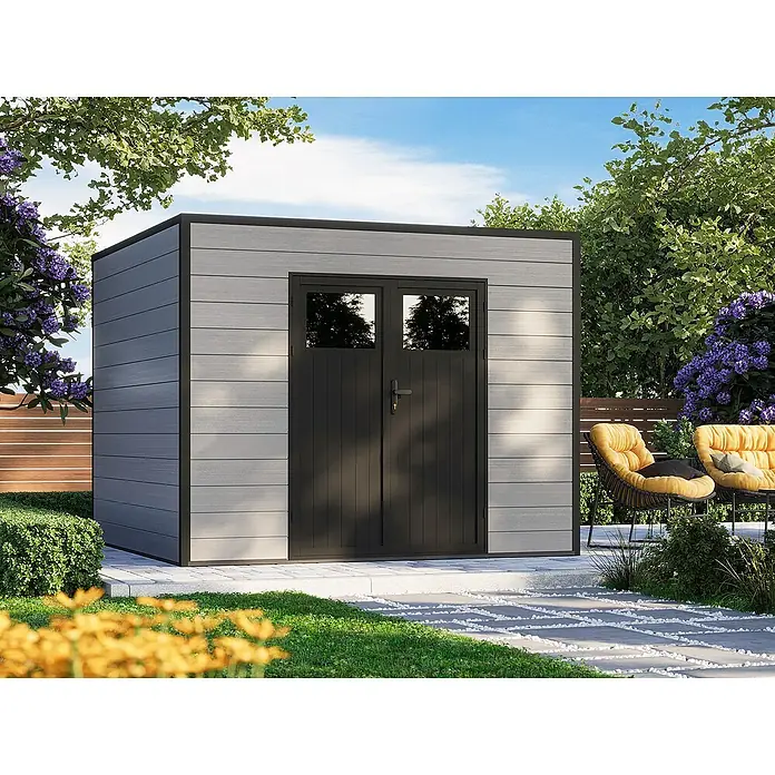 Fjordholz Gartenhaus Cubus 8,12 m² - Außenmaß inkl. Dachüberstand (B x T): 285 x 285 cm, Aluminium, Schwarz / Grau