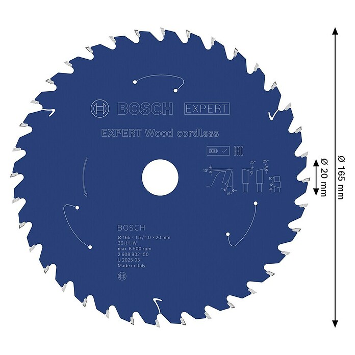 Bosch Expert List krožne žage Wood Cordless  (165 mm, Izvrtina: 20 mm, Število zobcev: 36 kos) | Listi za krožne žage | Listi za žage | Vodila in pribor za žage | Dodatna oprema za stroje | Orodja in stroji | Izdelki | BAUHAUS