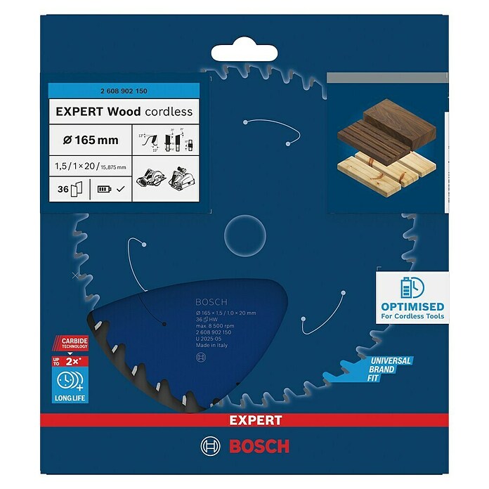 Bosch Expert List krožne žage Wood Cordless  (165 mm, Izvrtina: 20 mm, Število zobcev: 36 kos) | Listi za krožne žage | Listi za žage | Vodila in pribor za žage | Dodatna oprema za stroje | Orodja in stroji | Izdelki | BAUHAUS
