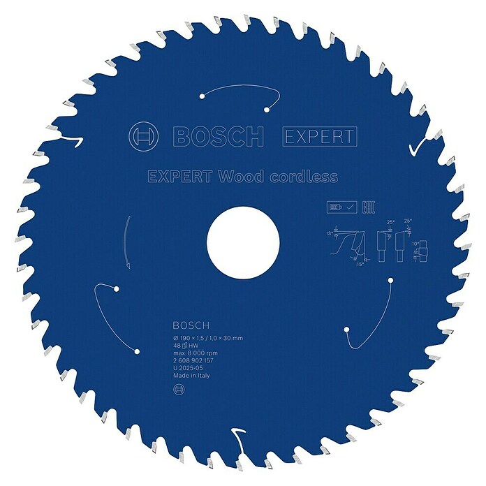 Bosch Expert List krožne žage Wood Cordless  (190 mm, Izvrtina: 30 mm, Število zobcev: 48 kos) | Listi za krožne žage | Listi za žage | Vodila in pribor za žage | Dodatna oprema za stroje | Orodja in stroji | Izdelki | BAUHAUS