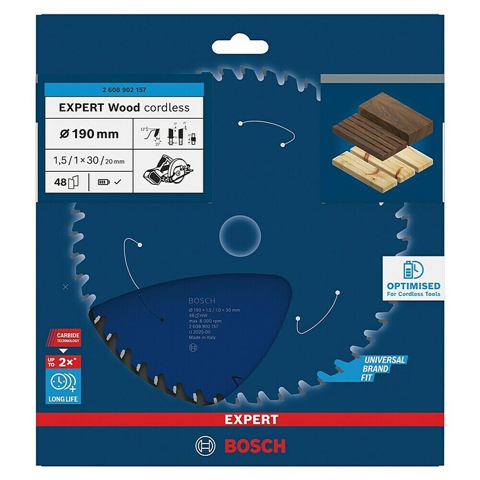 Bosch Expert List krožne žage Wood Cordless  (190 mm, Izvrtina: 30 mm, Število zobcev: 48 kos) | Listi za krožne žage | Listi za žage | Vodila in pribor za žage | Dodatna oprema za stroje | Orodja in stroji | Izdelki | BAUHAUS