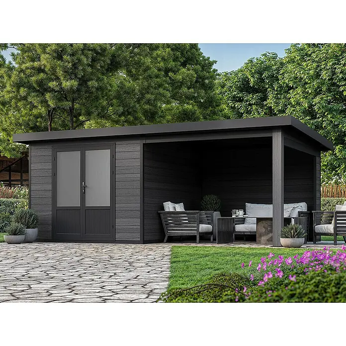 Fjordholz Gartenhaus Style DeLuxe - Außenmaß inkl. Dachüberstand (B x T): 571 x 327 cm, Aluminium, Anthrazit/grau