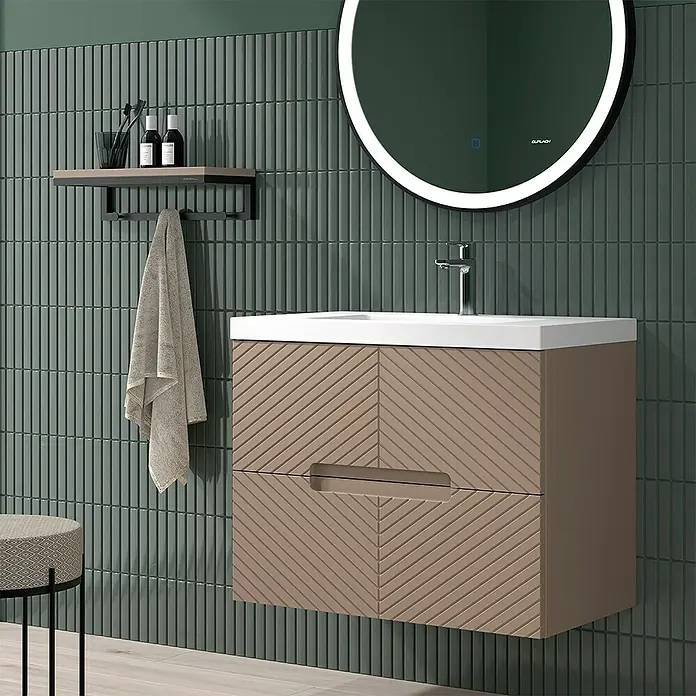 Duplach Mueble bajo de lavabo Kamet - L x An x Al: 45 x 60 x 60 cm, Moka - Elegante lavabo de baño con un diseño de madera elegante y espejo a juego. Perfecto para baños modernos.