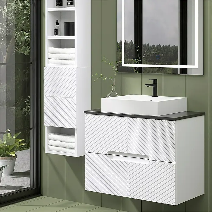 Duplach Mueble bajo de lavabo Kamet - L x An x Al: 45 x 60 x 60 cm, Blanco - Conjunto de baño moderno con mueble de lavabo y armario con espejo, diseño elegante para un baño con estilo.