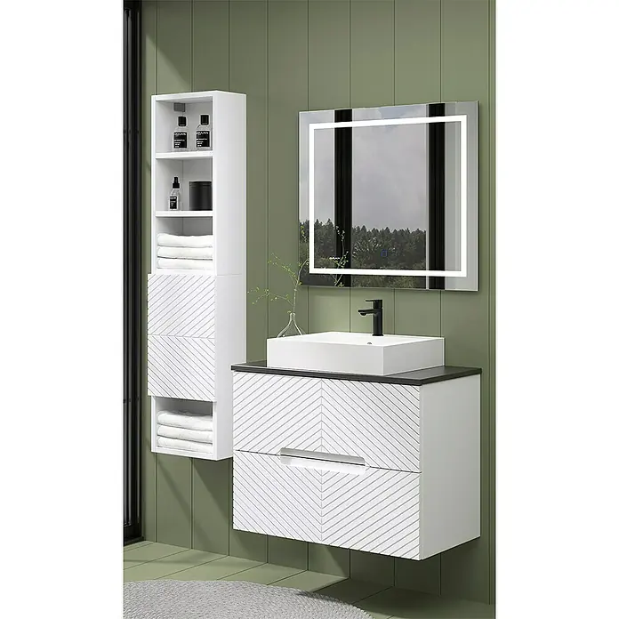 Duplach Mueble bajo de lavabo Kamet - L x An x Al: 45 x 60 x 60 cm, Blanco - Elegante conjunto de baño con mueble de lavabo y espejo, elegante y moderno.