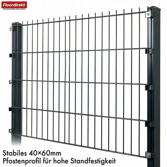 Floordirekt Mattenzaun Doppelstabmattenzaun Limes 1 x 28 m - 14 x Zaunmatte 15 x Zaunpfosten - 2.800 x 100 cm, Anthrazit