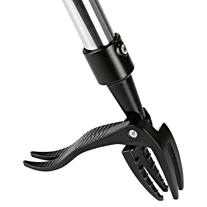 Easymaxx Unkrautstecher - Länge: 150 mm - Nahaufnahme eines Reach Grabber Tools mit schwarzem Griff und silberner Stange, das für einfaches Aufheben und Greifen konzipiert ist.