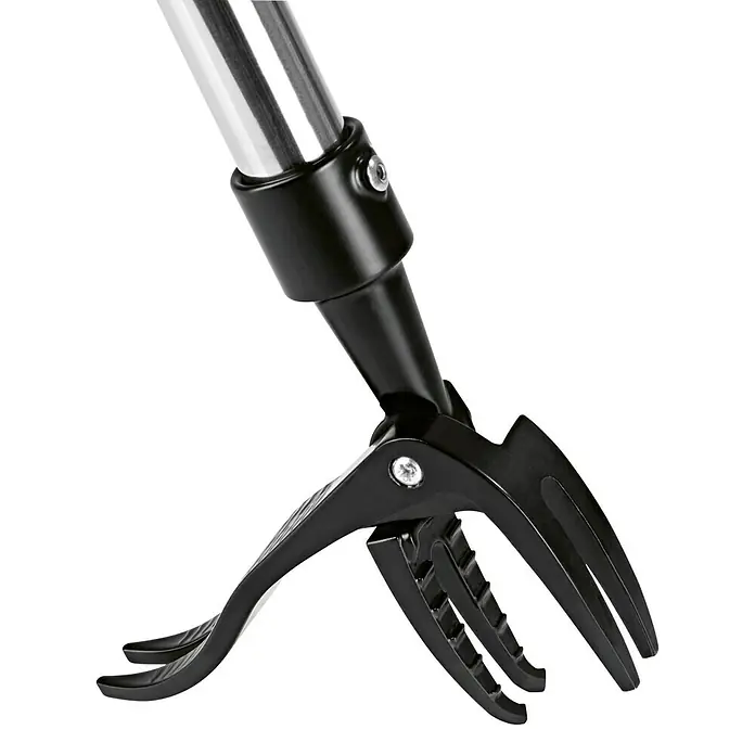 Easymaxx Unkrautstecher - Länge: 150 mm - Detailansicht eines Unkrautstechers mit schwarzem Griff und silberfarbener Stange.