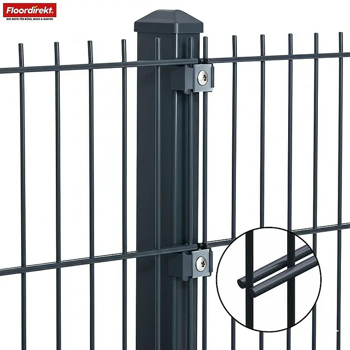 Floordirekt Mattenzaun Doppelstabmattenzaun Limes 0,8 x 6 m - 3 x Zaunmatte 4 x Zaunpfosten - 600 x 80 cm, Anthrazit