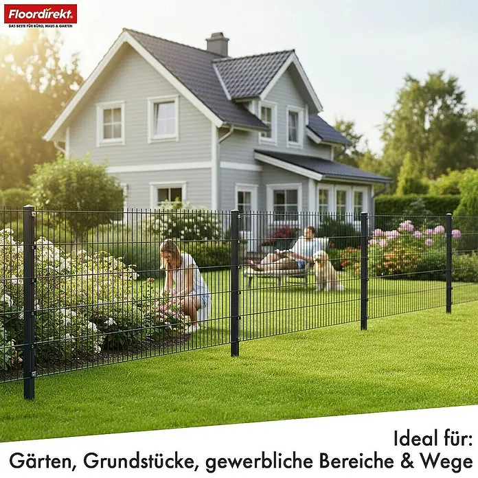 Floordirekt Mattenzaun Doppelstabmattenzaun Limes 0,8 x 6 m - 3 x Zaunmatte 4 x Zaunpfosten - 600 x 80 cm, Anthrazit