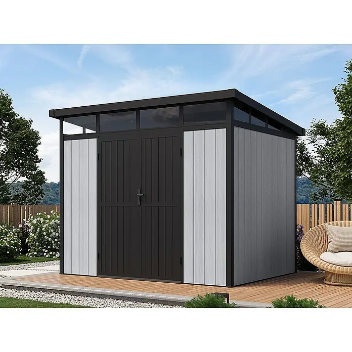 Fjordholz Gartenhaus Skylight Pent 6,10 m² - Außenmaß inkl. Dachüberstand (B x T): 300 x 223 cm, Aluminium, Schwarz / Grau