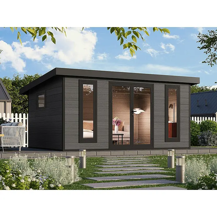 Fjordholz Gartenhaus Panorama 13,44 m² - Außenmaß inkl. Dachüberstand (B x T): 471 x 354 cm, Aluminium, Anthrazit/grau