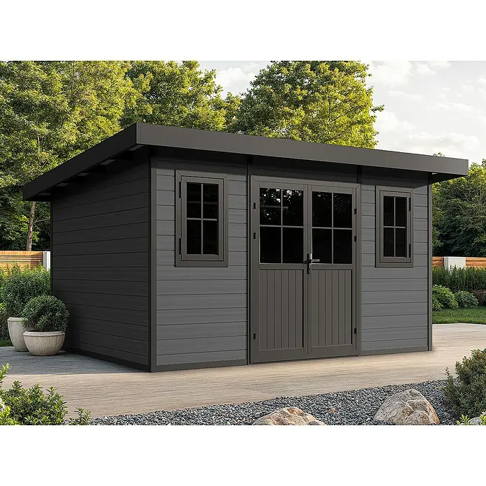 Fjordholz Gartenhaus Style DeLuxe 11,28 m² - Außenmaß inkl. Dachüberstand (B x T): 428,5 x 328,5 cm, Aluminium, Anthrazit/grau