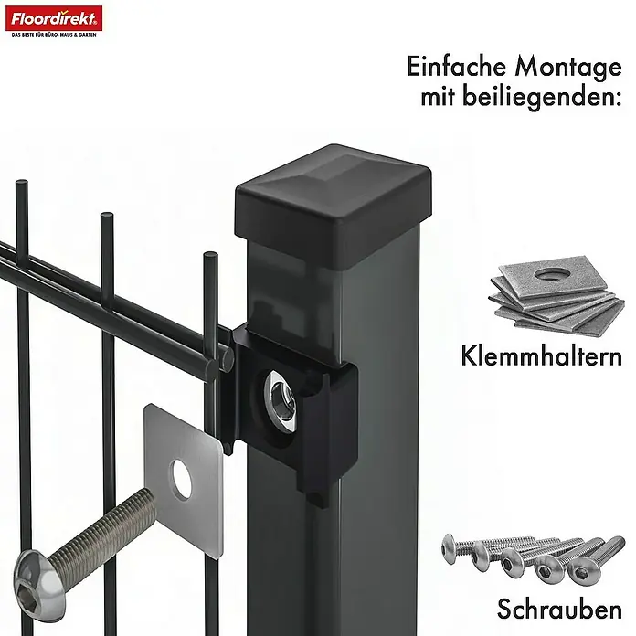 Floordirekt Mattenzaun Doppelstabmattenzaun Limes 0,8 x 8 m - 4 x Zaunmatte 5 x Zaunpfosten - 800 x 80 cm, Anthrazit