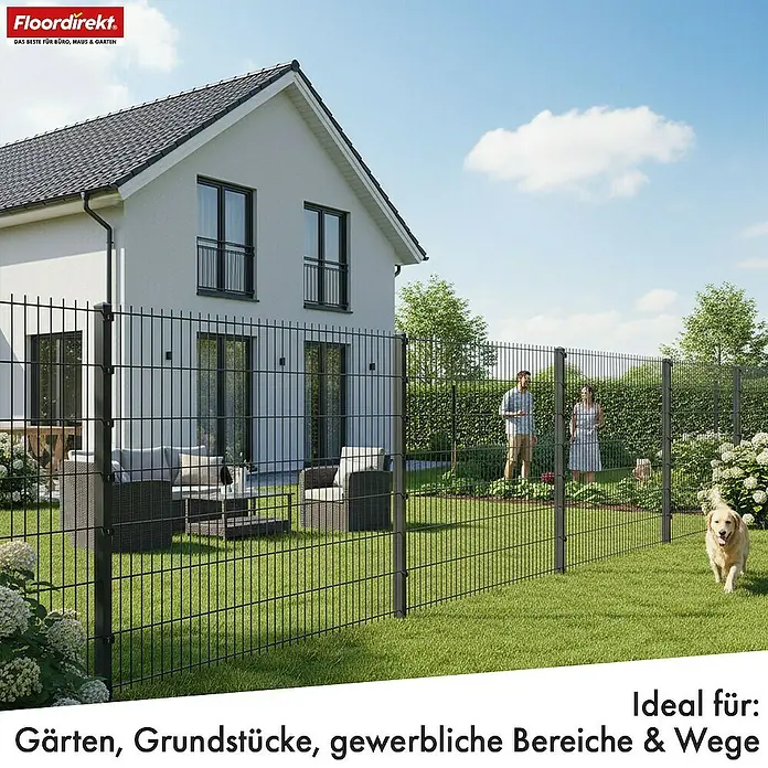 Floordirekt Mattenzaun Doppelstabmattenzaun Limes 0,8 x 24 m - 12 x Zaunmatte 13 x Zaunpfosten - 2.400 x 80 cm, Anthrazit