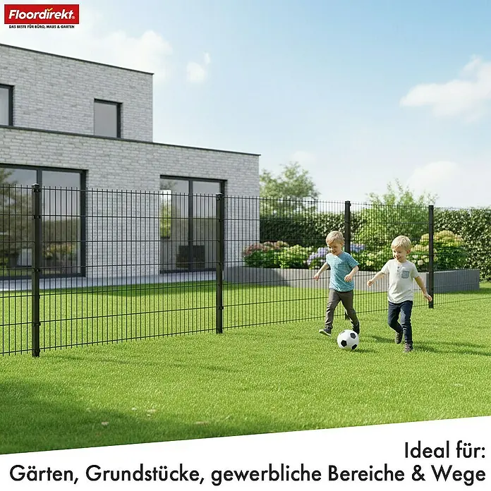 Floordirekt Mattenzaun Doppelstabmattenzaun Limes 0,8 x 24 m - 12 x Zaunmatte 13 x Zaunpfosten - 2.400 x 80 cm, Anthrazit