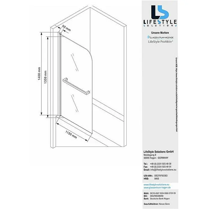 Glaszentrum Hagen Badewannenaufsatz - B x H: 120 x 140 cm, 1 Stk., Transparent