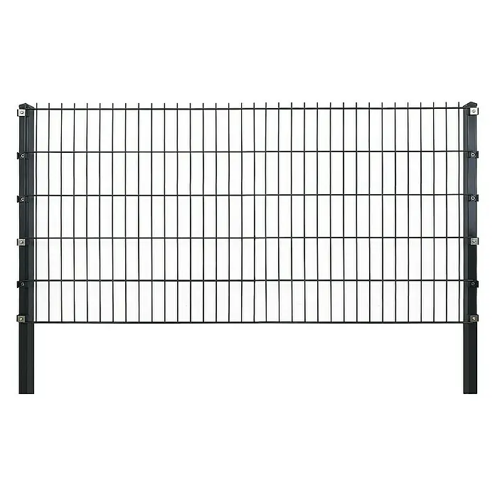 Floordirekt Mattenzaun Doppelstabmattenzaun Limes 0,8 x 4 m - 2 x Zaunmatte 3 x Zaunpfosten - 400 x 80 cm, Anthrazit