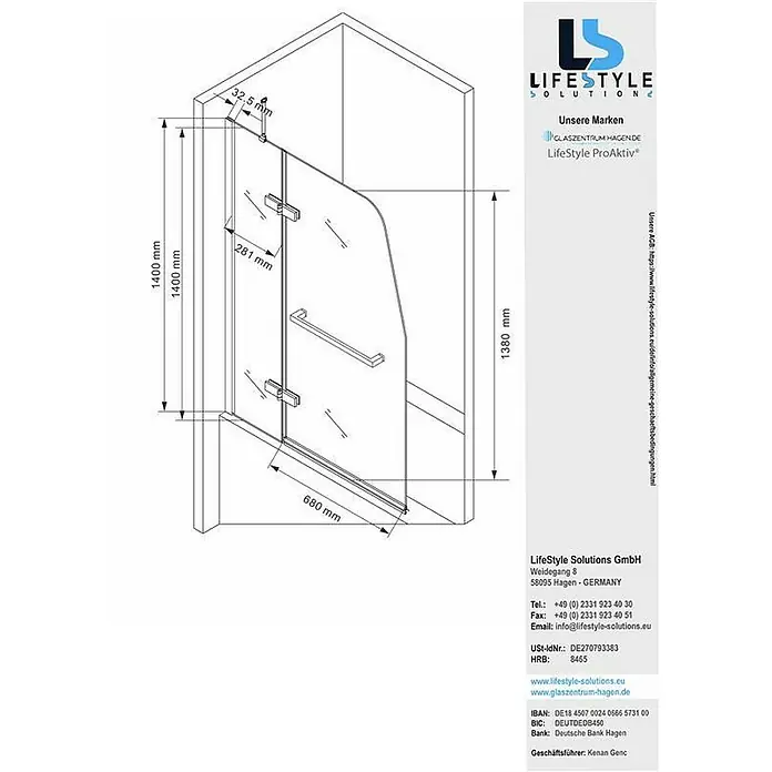 Glaszentrum Hagen Badewannenaufsatz - B x H: 100 x 140 cm, 1 Stk., Transparent