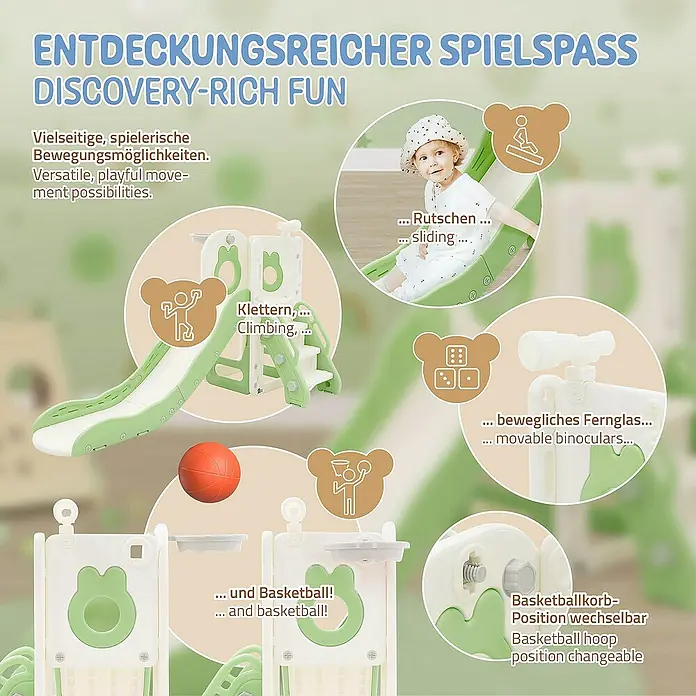 ECD Germany Rutsche Spielgerüst für Kinder ab 3 Jahren, Weiß-Grün, Indoor&Outdoor Rutsche - B x L: 91 x 162 cm, Kunststoff, Weiß, Grün